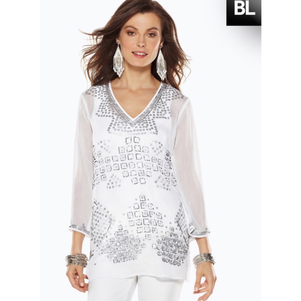 Black Label by Chico's Embellished Tunic Blouse